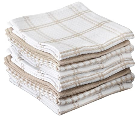 T-Fal Premium Waffle Dish Cloths: Highly Absorbent, Super Soft Long Lasting - 100% Cotton, 12x13 Towel for Cleaning & Drying, (8-Pack), Sand