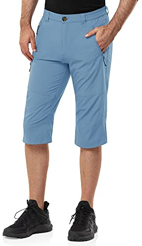 33,000ft Pantaloncini cargo da uomo a 3/4, elasticizzati, leggeri, estivi, a tre quarti, UPF 50+, con molte tasche per escursioni, corsa, ciclismo, Blu, M
