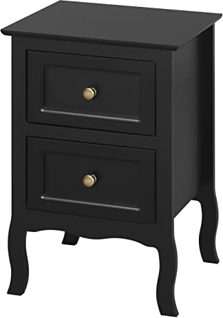 WOLTU Nachttisch Sofatisch Nachtkommode Nachtschrank mit 2 Schubladen für Schlafzimmer Wohnzimmer, Stil barock, 40 x 60 x 30 cm MDF, Schwarz TS119sz