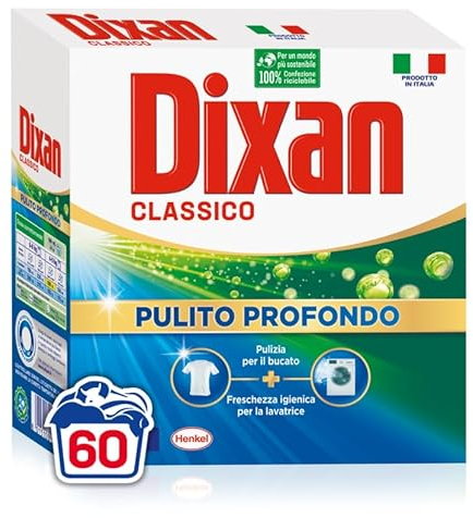 Dixan Classico Pulito Profondo, Detersivo Lavatrice polvere per eliminare le macchie ostinate, formato da 60 lavaggi