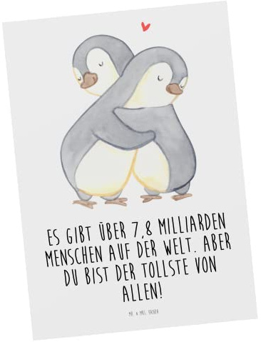 Mr. & Mrs. Panda Postkarte Pinguine Kuscheln - Geschenk, Grußkarte, Freundin, Postkarten, Motivkarte, für, Valentinstag, Hochzeitstag, Frauen, Partner, Freund, Ansichtskarte, einzelkarte