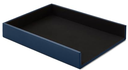 Eglooh - Atena - Ablagefächer für Schreibtisch und Büro Echtes Leder Blau - Bürobedarf Briefablage Papierablage Ablagekorb für DIN A4 - cm 32 x 24,2 x H.5 - Made in Italy