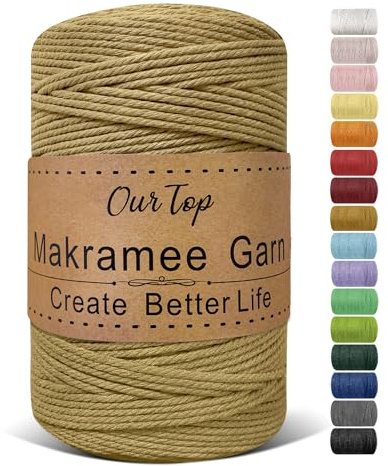OurTop Premium Makramee Garn Salbei, 3mm x 300m Macrame Cord Makramee Schnur Makramee Kordel, Garn für DIY Handwerk, Weben Dekoration, Hängepflanze Pflanze Aufhänger