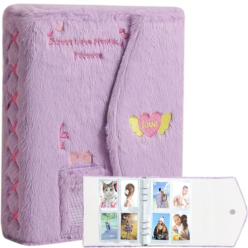 SZHTSWU A5 Binder Kpop Plush Photocard Album with 20 Pcs Inner 3 Inch Photo Album Sleeves in Loose Leaf Refillable 6 Rings Binder Cover Photocard Holder Book for Picture Cards Storage (Purple)