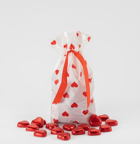 Milk Chocolate Hearts Gift Bag – Red Foiled Chocolate Hearts Perfect For Mother’s Day, Valentine’s Day, Birthday or Anniversary – Exclusive To Burmont’s