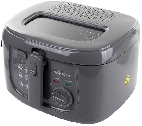 Vencier 2.5L Electric Deep Fryer for Countertops with Non-Stick Coating, Internal Mesh Basket, Safety Handle, and Viewing Window – Effortless Cleaning (Grey)