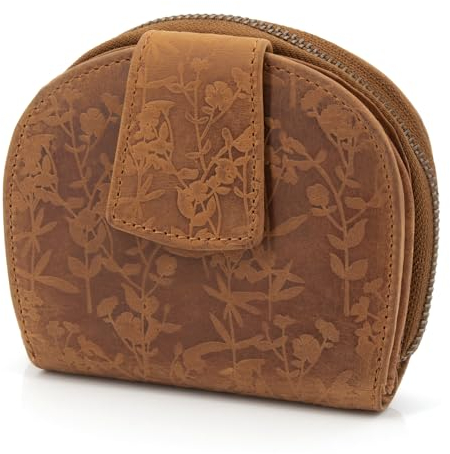 Moderne Leder Damengeldbörse mit RFID-Schutz und Riegelverschluss, Geldbeutel für Frauen kompakt mittelgroß (Braun)