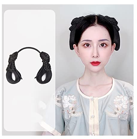 Unordentlicher Haarknoten Synthetisches chinesisches antikes Haar, Dutt-Perücke, Hanfu-Kopfbedeckung, eleganter alter Kopfschmuck, Fotografie, Tanzzubehör, Perücken, Schwarz for Frauen Pferdeschwanz-H