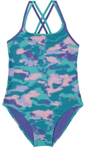 Under Armour Girls' One Piece Swimsuit, UPF 50+ Sun Protection, Quick Drying Bathing Suit, Turquoise Camo, 12