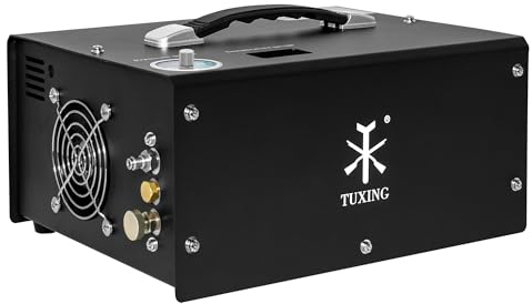 TUXING Portable PCP Air Compressor, 4500Psi/30Mpa, Auto Stop,Oil-Free,Built-in Converter Powered by Car 12V DC or Home 110V AC,Paintball Tank Compressor with Extra Moisture-Oil Separator