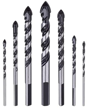 7Pcs Tungsten Carbide Tipped Masonry Drill Bit Set For Porcelain Ceramic Tile Concrete Brick (3, 4, 5, 6, 8, 10, 12Mm)