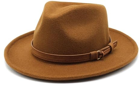 SOYNIA Fedora Trilby Filzhut Hut Filz-Fedoras-Hüte Für Erwachsene Und Herren Modische Trilby-Kappe Formelle Jazz-Kleidermütze 56–58 cm Hellbraun