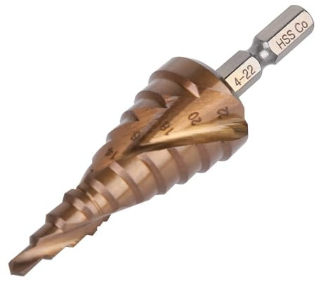 Vearter 4-22mm Stufenbohrer Metall, 10 Stufen Kegelbohrer Metallbohrer, HSS M35 Kobalt Lochbohrer, Spiralnut Sechskantschaft Bohrer für Edelstahl, Aluminiumblech, Eisen, Kunststoff, PVC, Holz