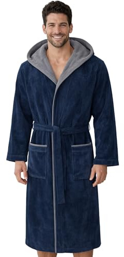 Morgenstern Bademantel Herren Frottee Baumwolle Kapuze Finn Navy Blau XL