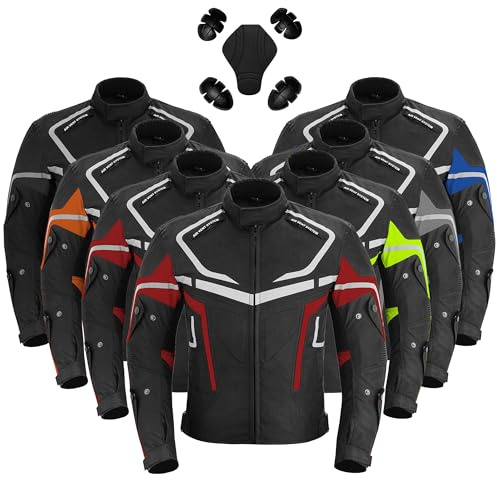 Vaster Moto Chaqueta de Moto para Hombre, Impermeable, Blindada, para Moto, Invierno, Verano, Textil, Cordura, Chaqueta de Carreras, Aprobada CE (EN 17092-4) (4XL, Rojo)