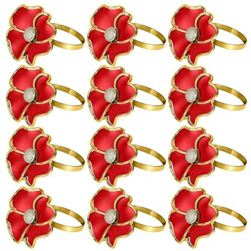 Carriere Blumen- - Rostfreie, Elegante Serviettenhalter für Papierservietten und Tischdecken zum Abendessen, Rotes 12Er-Set