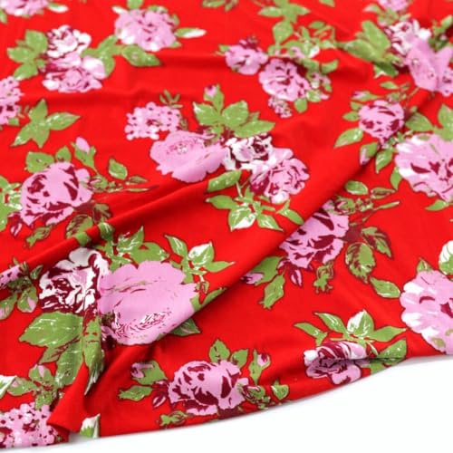 TOLKO Färgglad designer bomullströja för skjorta klänning kjol | mjuk ogenomskinlig elastisk | jerseytyg metervara kläder tyger för sömnad, pyssel | 150 cm brett bomullstyg (rosor)