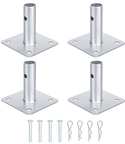 4 basi per ponteggio, base quadrata zincata, 11,7 x 11,7 cm (confezione da 4)