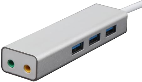 Kinetxiaxia Hub de Carte Son Externe USB 2.1 pour Ordinateurs Portables et PC - Adaptateur Audio stéréo USB avec Prise, Compatible Windows, Mac, Plug and Play (argenté)