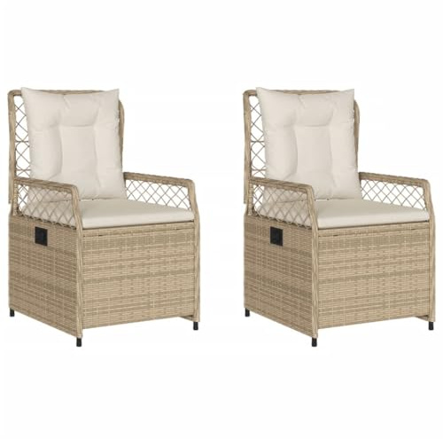 vidaXL Gartensessel 2 STK., Gartenstuhl mit Kissen Stahlrahmen, Loungesessel für Außenbereich, Stuhlset, Verstellbar Beige Poly Rattan