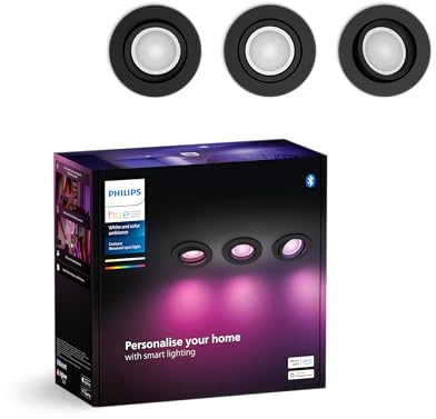 Philips Hue White & Color Ambiance Centura runde Einbauspots 3er Pack (1.050 lm), dimmbare Deckenlampen mit 16 Mio. Farben, smarte Lichtsteuerung über Sprache und App, schwarz, neue Generation