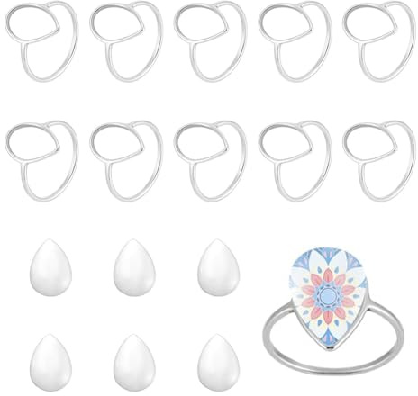 UNICRAFTALE 10 Set Cabochon Ring Tropfenform Rohlinge Ringfassungen Basen Ringfingerringe Mit 10 Stück Glas Cabochons Basis Lünettenschale Ringherstellungs Kits Zur Schmuckherstellung