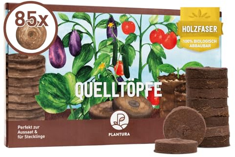 Plantura Quelltöpfe aus Kokosfaser, 85 Stück, ⌀ 3,4 cm | Jiffy Quelltabletten, 100% biologisch abbaubar & torffrei, für Aussaat & Stecklinge