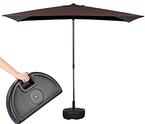Demi-parasol d'extérieur rectangulaire à fixation murale avec hauteur réglable et base incluse 2,4 m