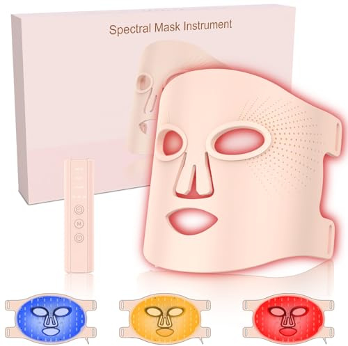 Vhipu LED Face Mask - Light Therapy Mask for Acne Treatment - Red Light Therapy Mask with Individually Controlled Lights of Red/Blue/Yellow - Suitable for Travel and Home Use Anywhere