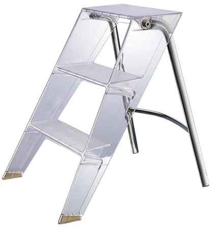 Klappbarer Tritthocker aus Kunststoff, 3 Stufen, leicht, multifunktionale Trittleiter mit transparentem Aufbewahrungsregal, 2-in-1-Design, für Heimbibliothek, 150 kg Kapazität, Weiß