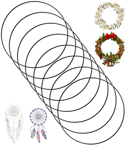 8 Stück 20cm Metallringe zum Basteln, Metallring Schwarz | Dekoring zum Aufhängen, Drahtringe zum Basteln für Wickeltechnik Traumfänger Floristik Hochzeitskranz Weihnachtsdekoration