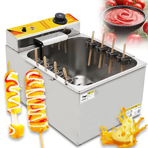 12l Commercial Fryer, 1900w Cheese Hot Dog Stick Machine With Precise Thermostat, 8pcs Sausage Frying Equipment, Stainless Steel Corn Dog Fryer For Cheese Sticks, Hot Dogs, For Restaurant, Home