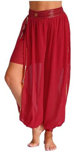 Rswnyirn Damen Haremshose Tanzhose Bauchtanzhose mit Schlitz Bauchtanz Kostüm Mottoparty Karneval Fasching Tanz Kostüm