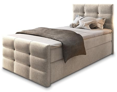 Masseno Boxspringbett Amon 80 80x200 cm Komplett-Set mit Matratze und Topper, Polsterbett mit Zwei Bettkästen -Beige, Cosmic 10