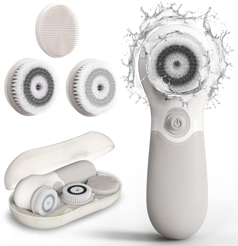 Face Scrubber with 3 Brush Heads & 2 Speeds - Deep Cleaning, Exfoliating, and Massaging for All Skin Types - Facial Cleansing Brush Includes Silicone Head, Travel Case & Free-Plastic Packaging
