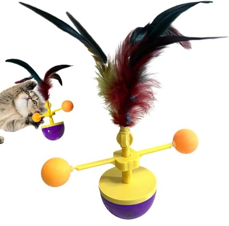 Katzenfederball-Spielzeug – Federball Spielzeug für Katzen | Tumbling Katzenspielzeug, interaktives Kätzchen-Spielzeug, Plattenspieler, Kätzchen-Indoor-Übung, rotierender Ball, springender