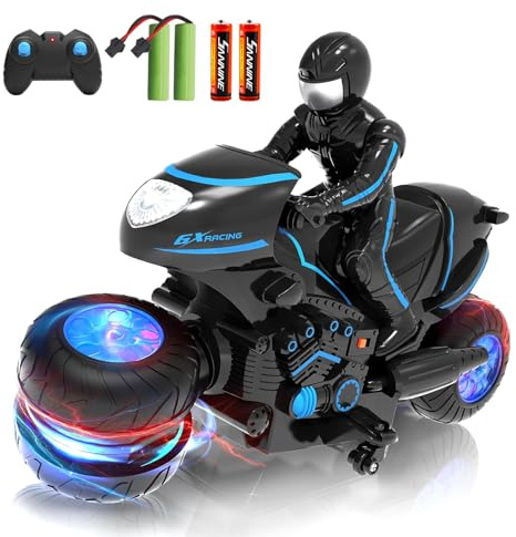 Tecnock RC Motorcycle, Kids Remote Control Motorcycle Double Sided Flips 360°Rotating Stunt Car for Boys,2.4Ghz High Speed Rock Crawler Vehicle with 4 Batteries,Gift for Kids Age 4-9 and Up Year Old