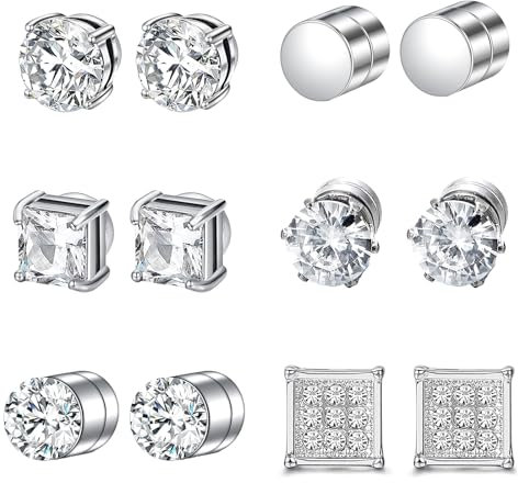 6 Paar Magnet Ohrringe Herren,Magnetische Ohrringe Herren 6mm,Ohne Piercing,Magnetic Earrings for Men für Herren und Damen,Eleganz und Einzigartige Persönlichkeit zum Ausdruck Bringen