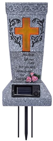 Demsyeq Vaso solare per cimitero, decorazione per tombe, vasi per lapidi, decorazioni illuminate a energia solare con punte per tombe, cortile, giardino, spazi commemorativi all'aperto