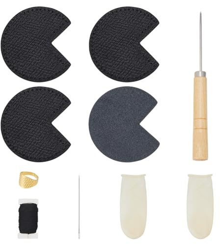 NBEADS 1 Set di Riparazione Angoli Borsa, Toppa In Pelle per Angolo Borsa Ago Filo Ditale Culle per Le Dita Kit Da Cucito In Pelle per Angolo Borsa Progetti di Cucito e Artigianato, Nero