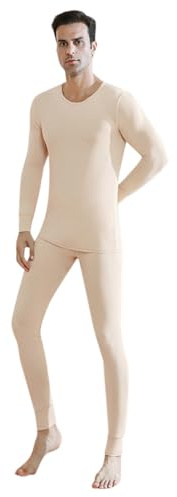 Ropa interior térmica de primavera 2026 para hombre, con forro polar, para clima frío, beige, L