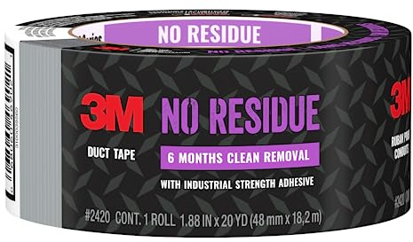 3M No Residue Duct Tape, 1.88 in x 20 yd, 1 Roll, Removes Without a Trace, Great for Bundling, Securing Cords, Tear by Hand Vertically and Horizontally, Ideal for Indoors and Outdoors (2420)