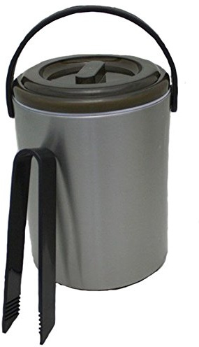 Eiseimer in matter Edelstahloptik 1,6 Liter mit Abtropfgitter und Eiswürfelzange