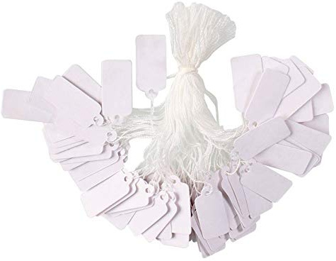 PH PandaHall 1000 Pcs 0.9x0.5 Inch Price Tags, Rectangle White Paper Tags Marking Strung Tag Writable Tag Display Label with Hanging String for Jewelry Gift Sale Display