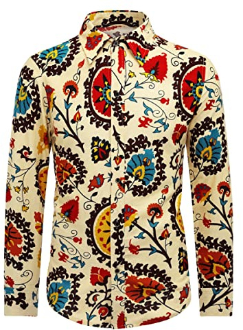 Chemise homme manches longues homme artistique multicolore tissus de lin
