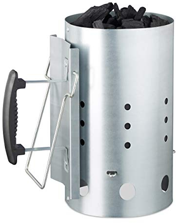 Relaxdays Ciminiera di Accensione, in Acciaio, Accendi Carbonella per Barbecue, Accessori BBQ, HxD: 30 x 19 cm, Argento
