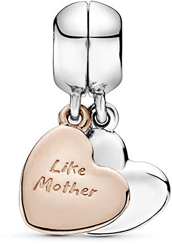 PANDORA Mutter und Tochter Herz Teilbarer Charm-Anhänger mit Sterling-Silber und 14 Karat rosévergoldete Metalllegierung Moments Collection