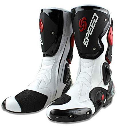Stivali Moto da Pista Racing Professionale Antiscivolo Traspirante Impermeabile (Bianco, 42)