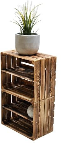 Teramico Holzkiste geflammt 50x40x30cm Set (2er Set, Ablage Lang) | Neu geflammte Obstkisten; aus Handarbeit; mit festen Zwischenböden; ideal für Aufbewahrung, den Möbelbau und Dekoration.