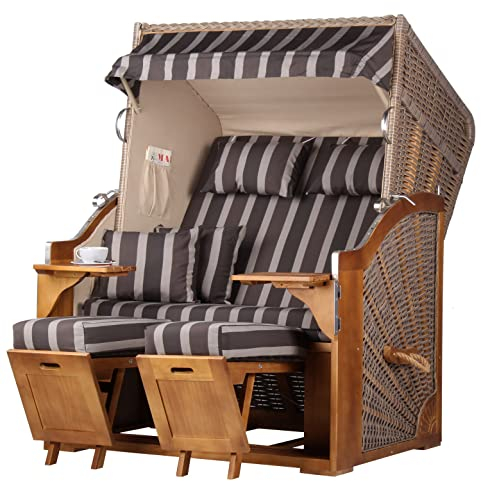 bene living Strandkorb Komplettset: Schleswig Pinie Zweisitzer - PE Mokka - Modell 554